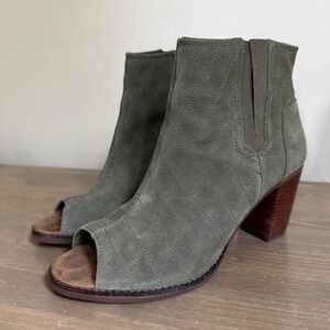 Toms Womens 10 Olive‎ Green Majorca Peep Toe Suede Ankle Booties Heels